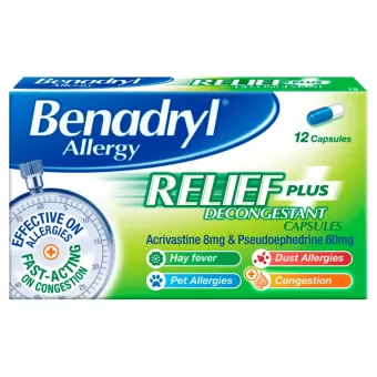Benadryl Allergy Plus Capsules - 12 Capsules
