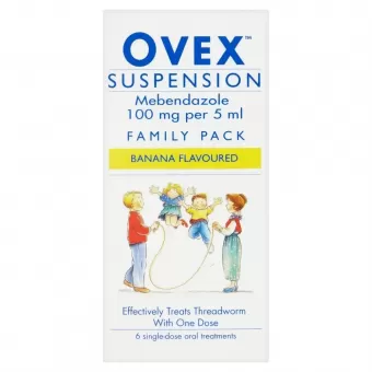 Ovex Suspension Banana Flavour Threadworm Treatment - Family Pack - 6 Doses