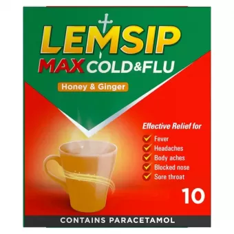 Lemsip Max Cold & Flu Honey & Ginger - 10 sachets