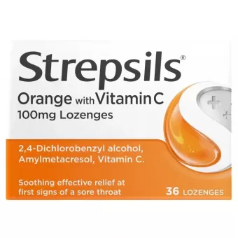 Strepsils Orange with Vitamin C (100mg) 36 Lozenges